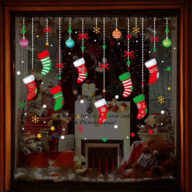 

Merry Christmas Decoration for Home 2020 Window Sticker Ornaments Garland New Year 2021 Noel Santa Claus Gift Xmas