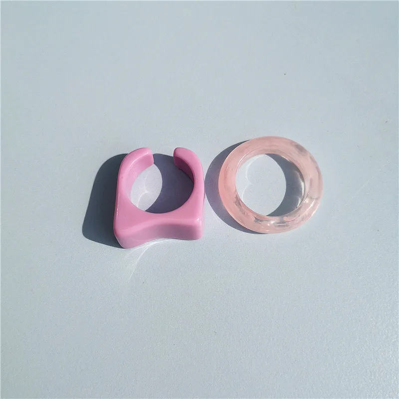 

2021 NEW Korea INS Trend Pink Colorful Geometric Square Irregular Acrylic Resin Ring Set For Women Girls Aesthetic Jewelry Gifts