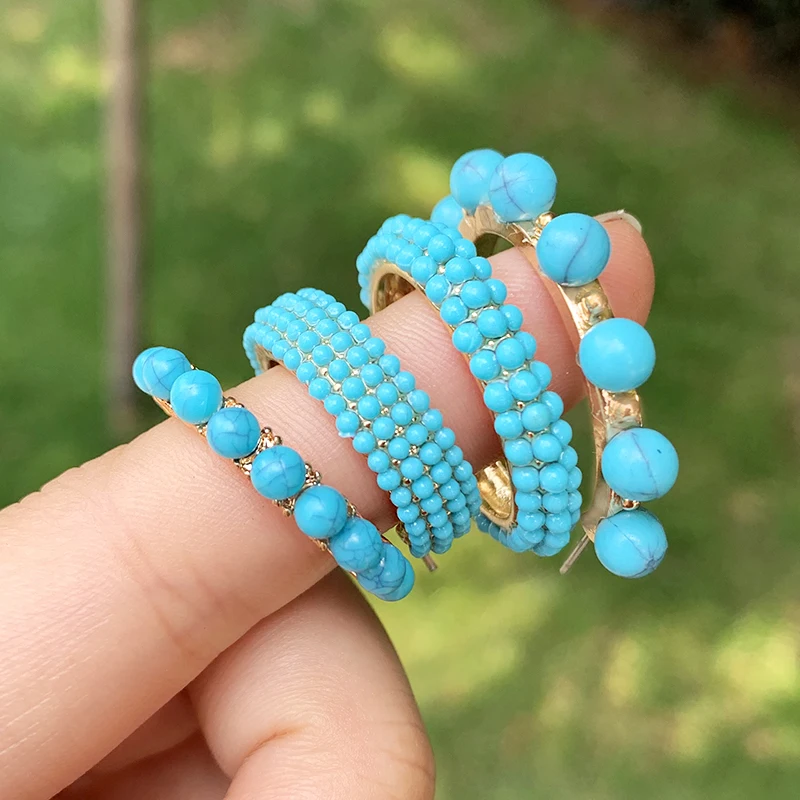 Женские винтажные серьги с акриловыми бусинами Коми богемные в форме C бирюзой