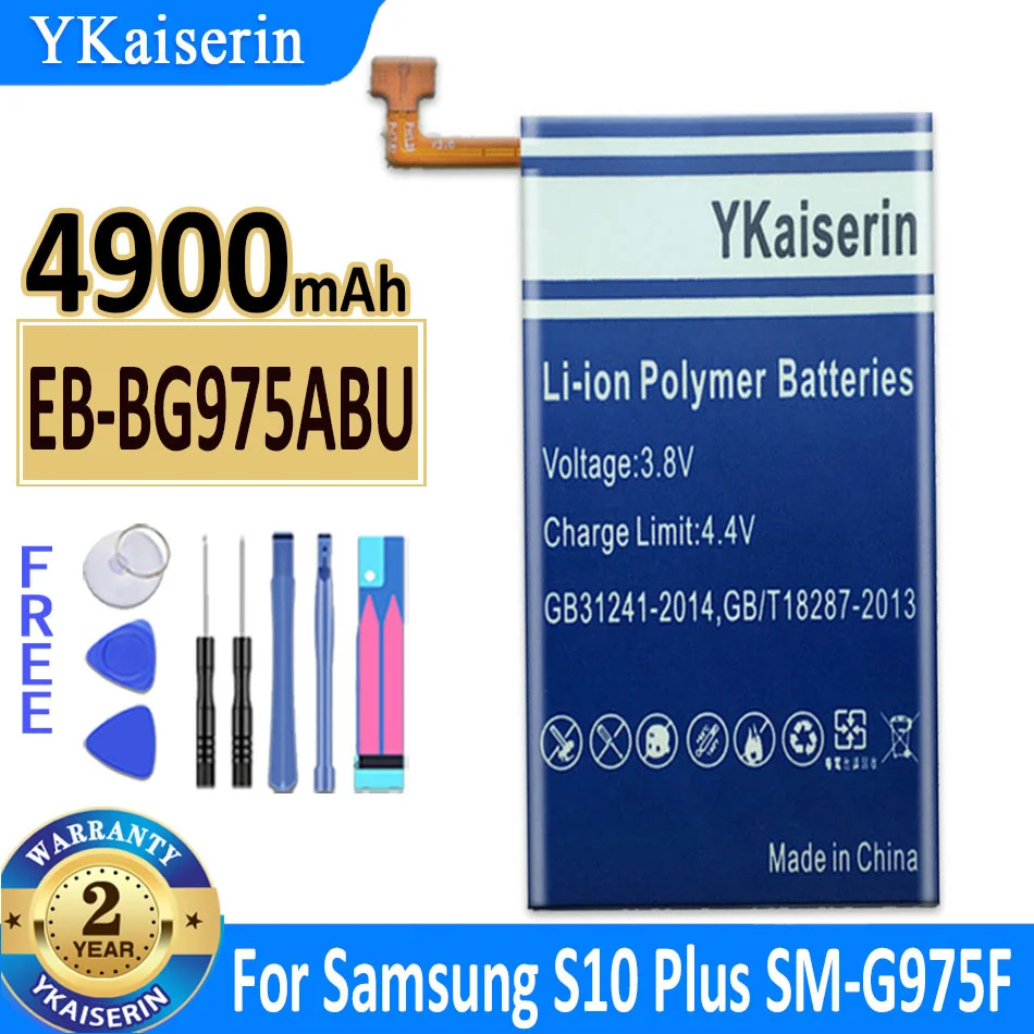 Аккумулятор ykaisсеребрин на 4900 мАч (S10 Plus) EB-BG975ABU для Samsung Galaxy S10 + S10 Plus SM-G975F G975U G975W G9750 Bateria
