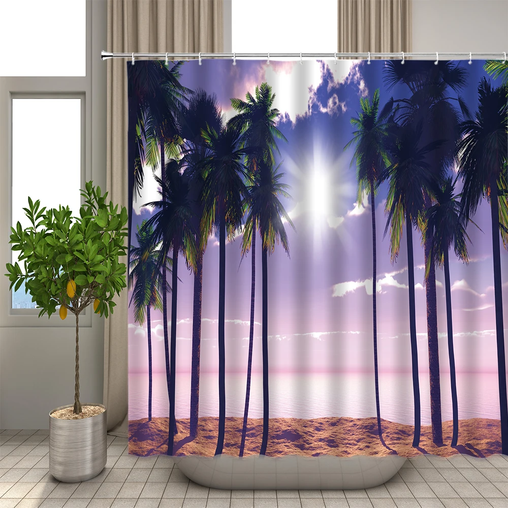 

Natural Scenery Shower Curtains Ocean Green Meadow Flower Spring Landscape Bathroom Decor Waterproof Cloth Curtain Set Cheap