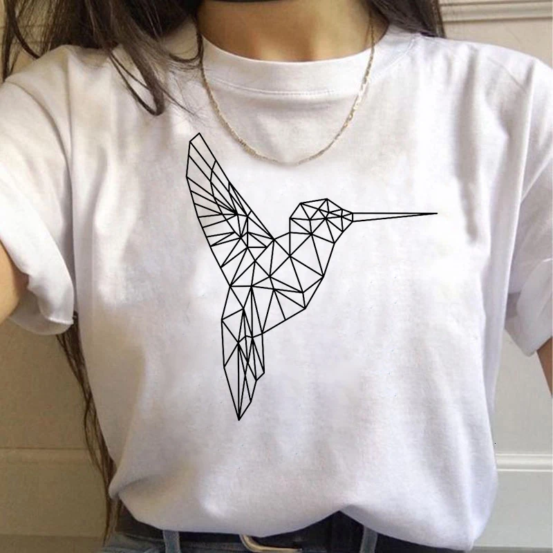 

2021 Woman geometric fox Print Women Casual Funny t shirt Gift Yong Girl Top Tee Harajuku T Shirt Korean Tops Kawaii Streetwear