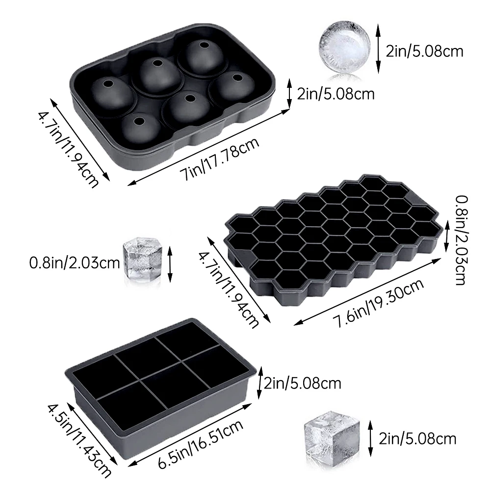 

4 Colors 3 pieces Food Grade Soft Silicone Eco-Friendly Useful Homemade Ice Cube Tray Ball Maker Mold Cute Honeycomb Ice Cube