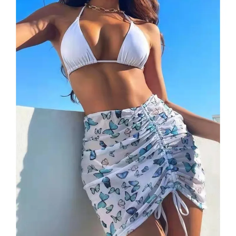 

White Sexy 3PCS Bikinis Set Women Swimwear Push Up Beach Wear Swimsuit Female Swim Bathing Suit Girls Brazilian Bikini Pool 2022