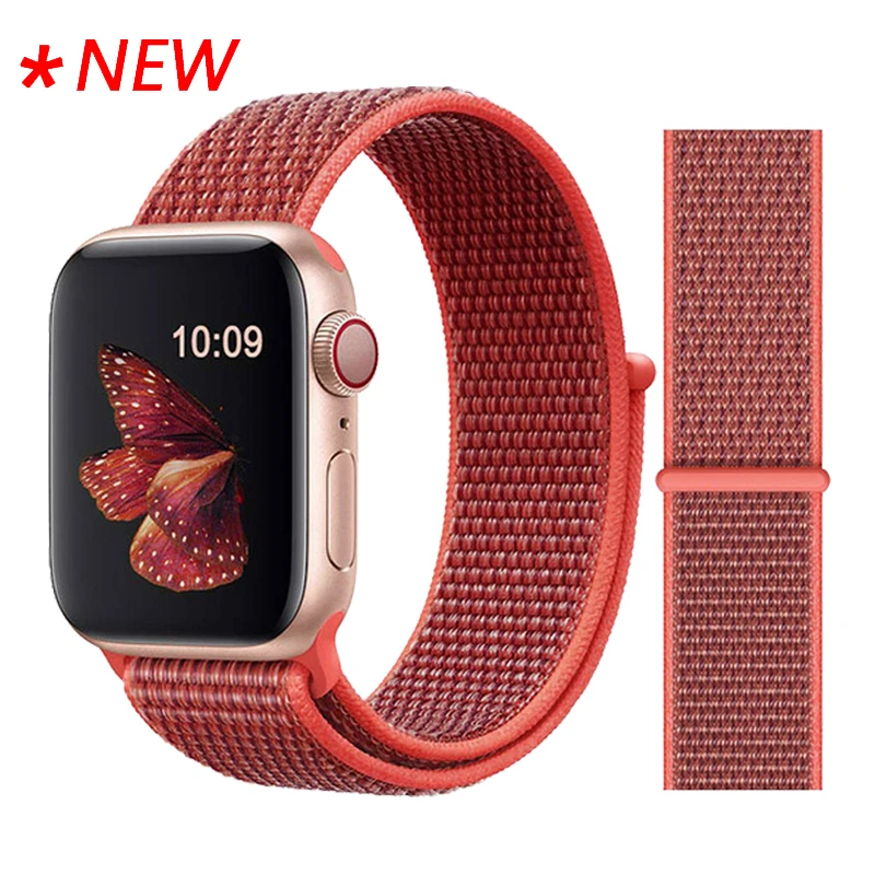 Apricot peach Нейлоновый спортивный бесшовный мягкий для наручных часов iwatch серии 4/5/3/2/1 дышащий замена ремешок для наручных часов Apple Watch 38 мм/40 мм/42 мм/44 мм - Цвет ремешка: Apricot peach