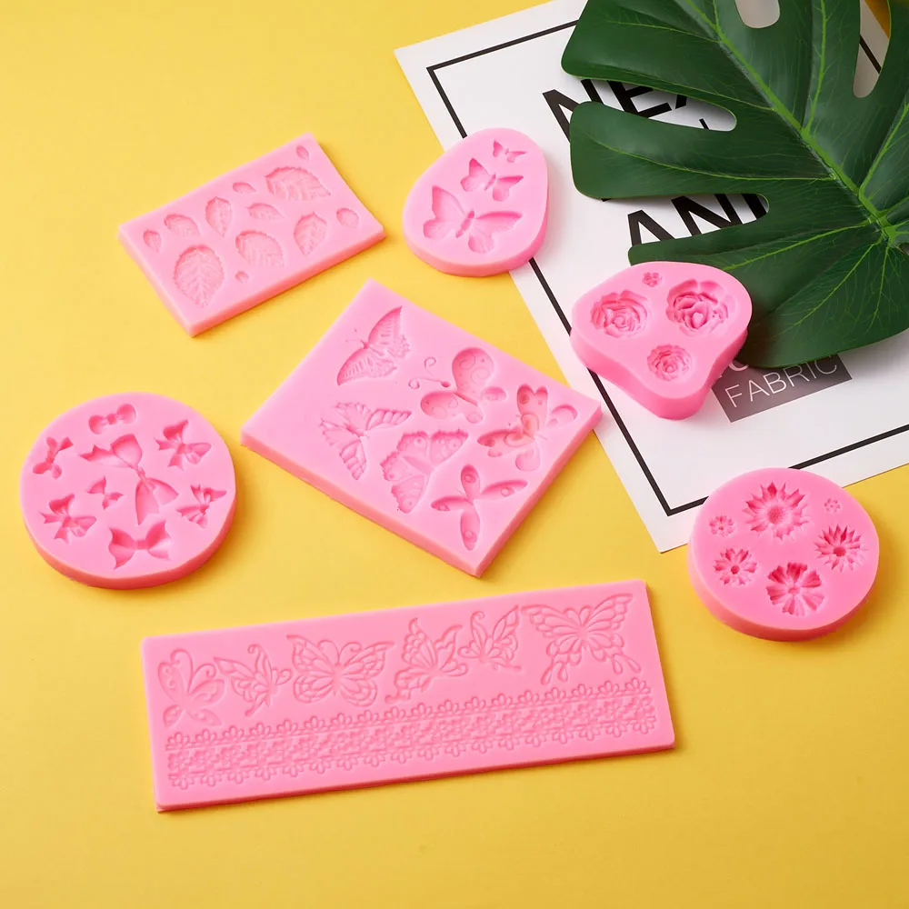 

7pcs/set Pink Color Epoxy Resin Molds Bowknot/Flower/Butterfly/Leaf DIY Silicone Molds Jewelry Making Findings