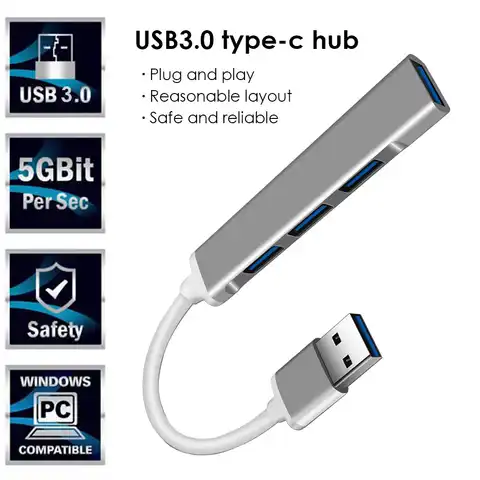 USB-разветвитель, USB 3,0 Тип C, 5 Гбит/с, 4 порта