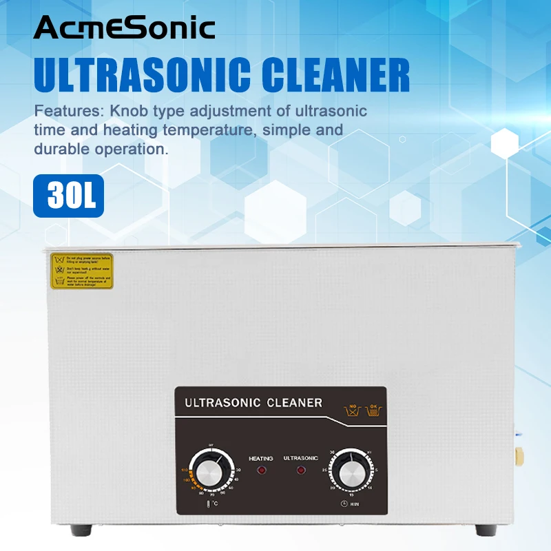 

ACMESONIC 30L Commercial Ultrasonic Cleaner with Heater Timer 10 Tranducers 800W+600W 42kHz for Carbs Bike Chain Brass