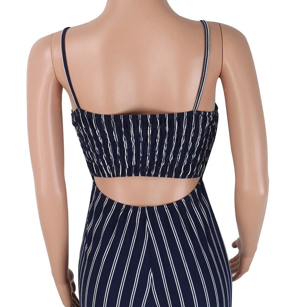 

Women's Clothing Summer Women Jumpsuit Causul Stripe Pattern Sleeveless Backless Holiday Playsuit Women Romper One Piece