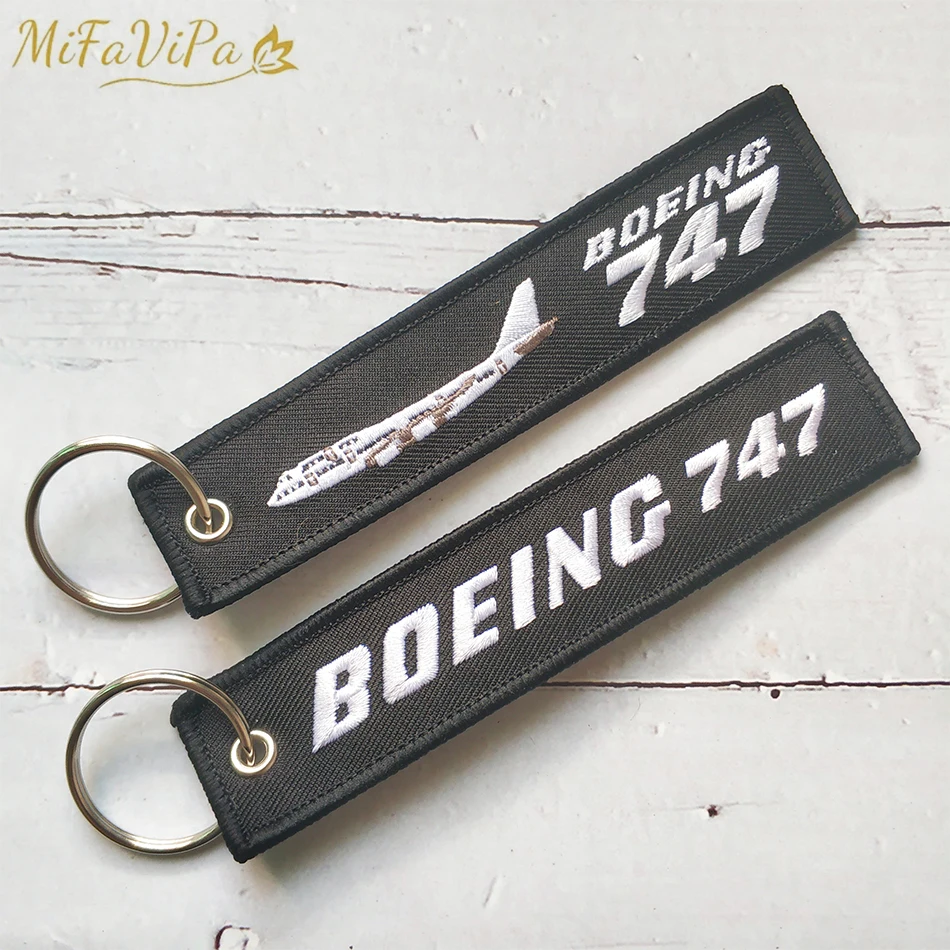 2 PCS Black Embroidery Boeing 747 Fashion Trinket Keychain Phone Strap Aviation Key Chain for Men Gift Luggage Tag Keyrings | Украшения и