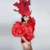 

Party Women Crystals Nightclub Party Clothing Red Diamond Sexy Stage Costume Sexy Club Wear Bodysuits