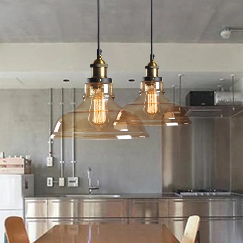 Американский деревенский стеклянный подвесной светильник Ретро диаметр 28 см