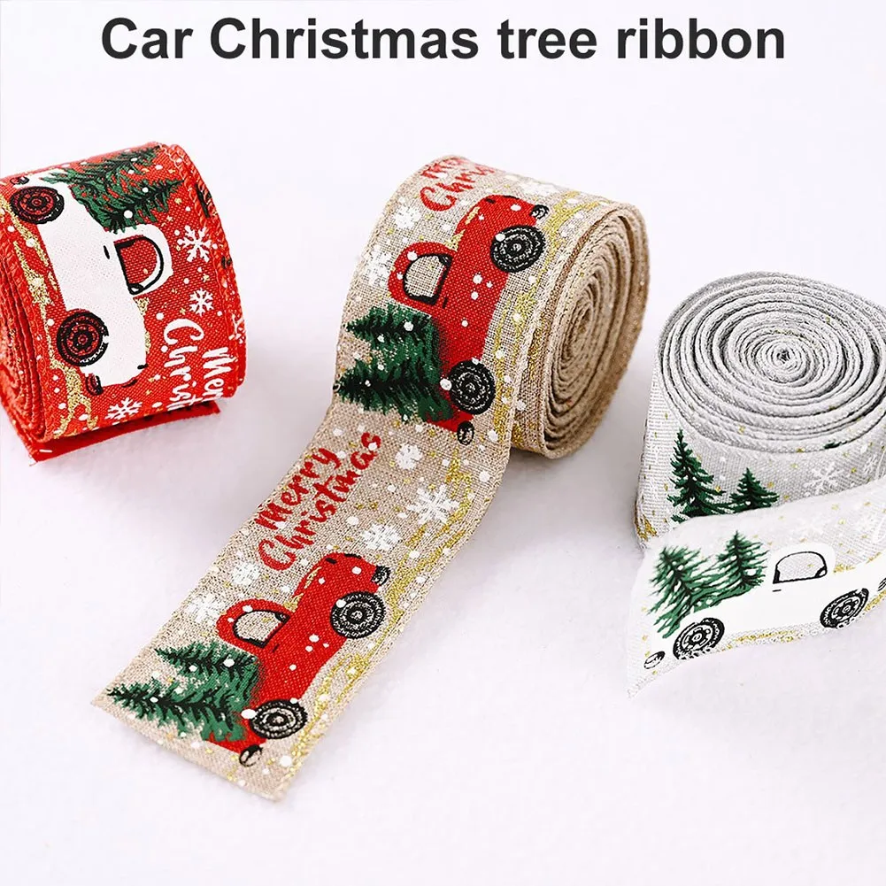 

1pc 5cmx5m Christmas Ribbon Printed Burlap Ribbons DIY Christmas Tree Ribbon Wreath Bows Multi-styles Home Christmas Decor