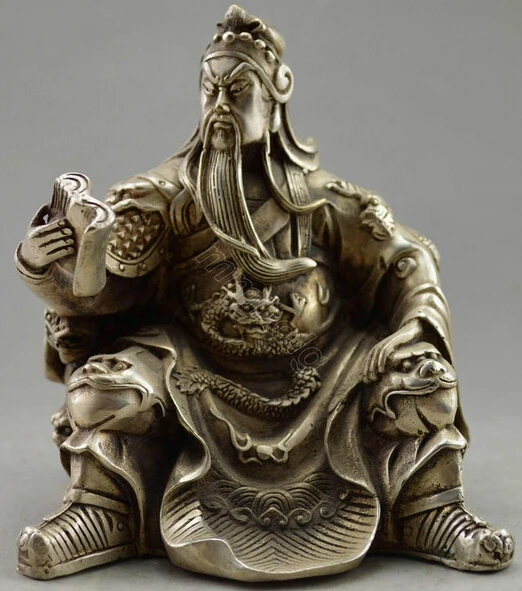 

Collectible Decorated Old Handwork Tibet Silver Carved Guan gong Read Statue free SHIPPING
