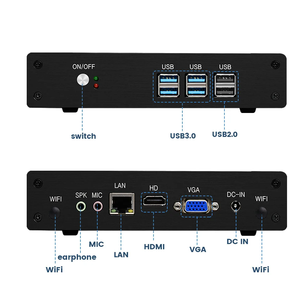 Мини-ПК Topton без вентилятора двухдиапазонный Wi-Fi Gigabit Ethernet VGA HDMI дисплей Intel Core i5 8265U