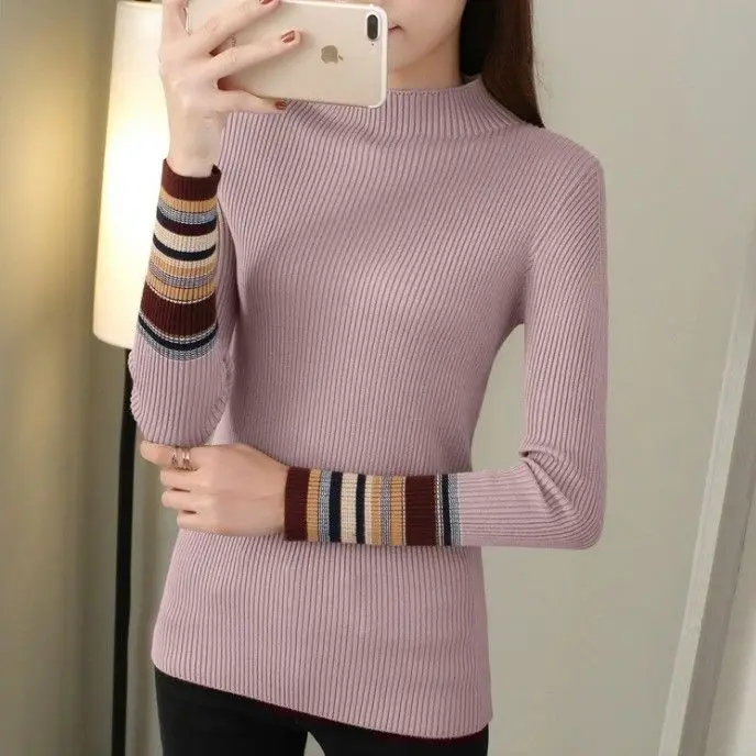 

2019 Fashion Cashmere Blended Knitted Sweater Women Tops Autumn Winter Turtleneck Pullovers Female Long Sleeve Solid Color