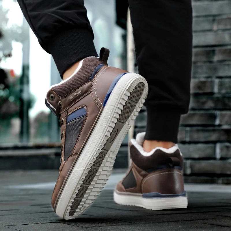 

Men boots new arrival mens large size covers working safety warm cotton-padded shoes soft leather sneakers winter snow fur boots