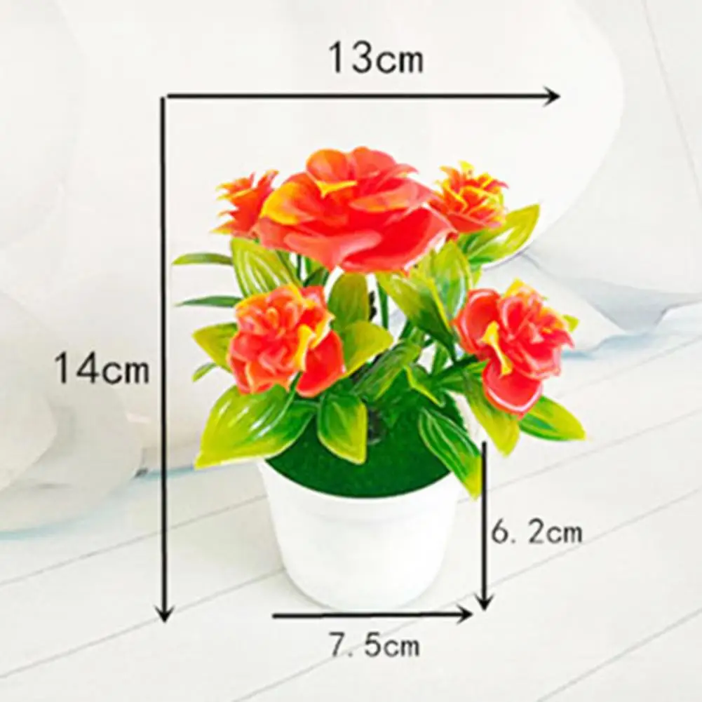 Plastic Green Plants Red&amp;Yellow&amp;Pink&amp;Orange&amp;Rose Red Potted Artificial Mini Plastic Simulation Flower Pot for Home images - 6