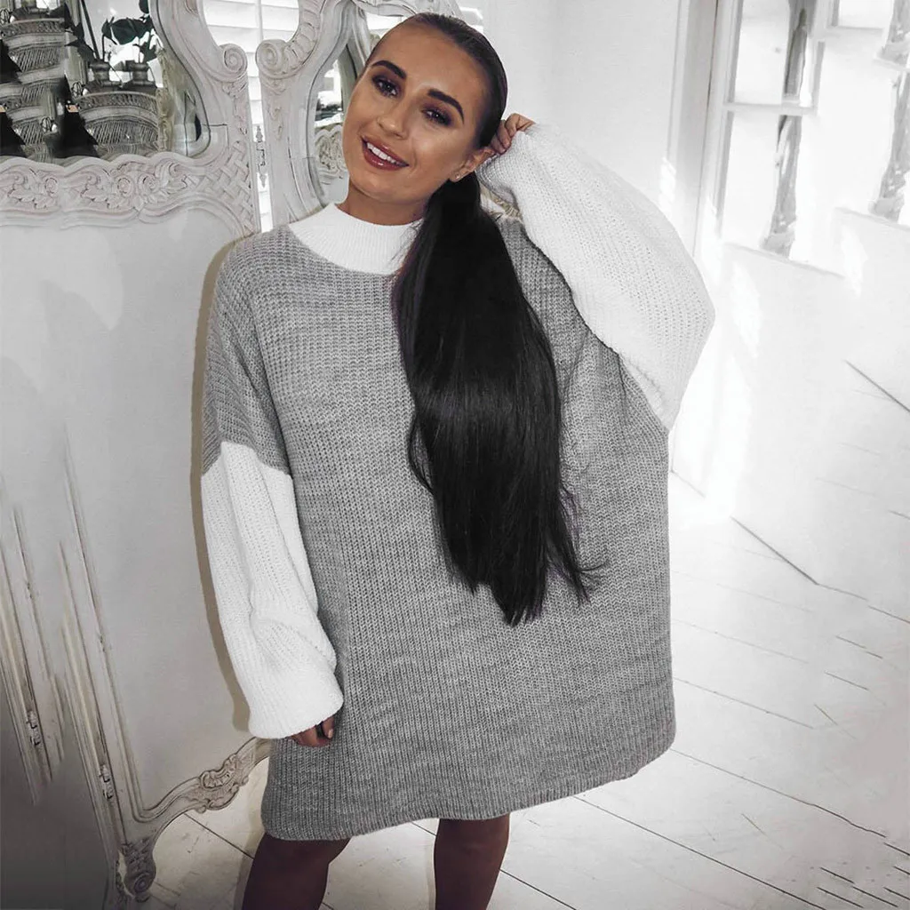 Женский свитер модный Повседневный цветной блокирующий длинный рукав водолазка