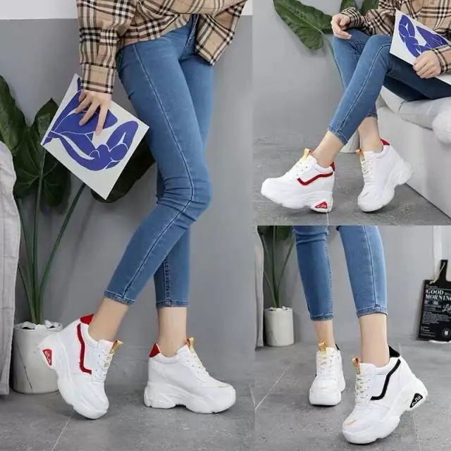 Женские ботильоны на платформе кроссовки танкетке 10 см со скрытым увеличением