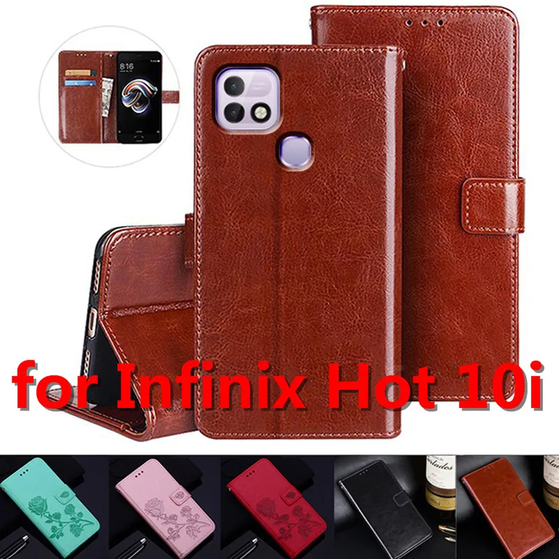 luxury leather wallet for infinix hot 10i case magnetic wallet mobile retro for infinix hot 10i flip card stand cover free global shipping