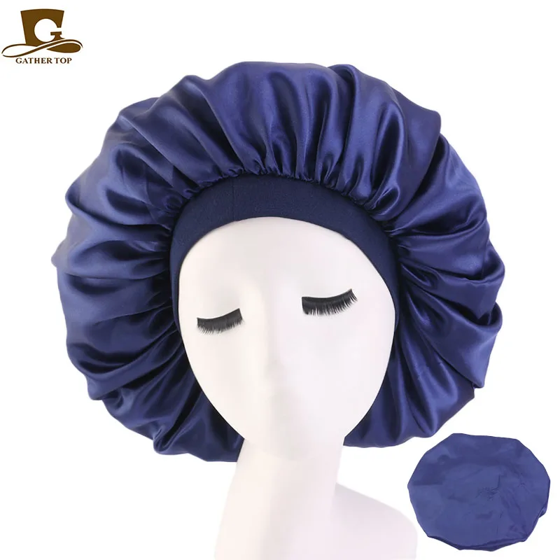 

New Large Size Soild Color Bonnet With Elastic Band Soft Night Sleep Cap Hair Accessories Comfortable Chemo Cap Hair Care Hat