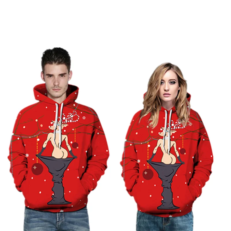 Размера плюс 3D печать рождественские женские мужские толстовки для влюбленных INS