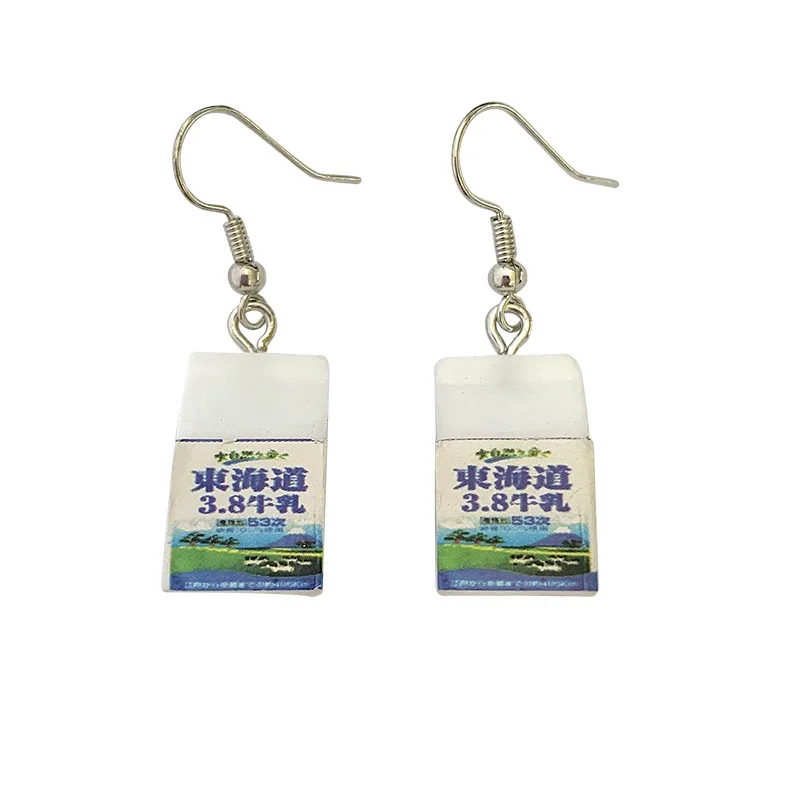 

2021 New Simulation Milk Carton Fun Earrings Women Resin Drink Bottle Cute Girl Korean Earrings Fashion Exquisite Gift Jewelry