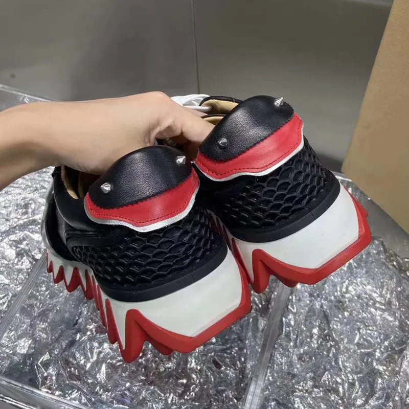 

New Mens Red Bottom casual shoes Rivet Ears Fashion Leather Top Quality Womens Flat Bottom Casual Shoes For Party Lovers EU36-45