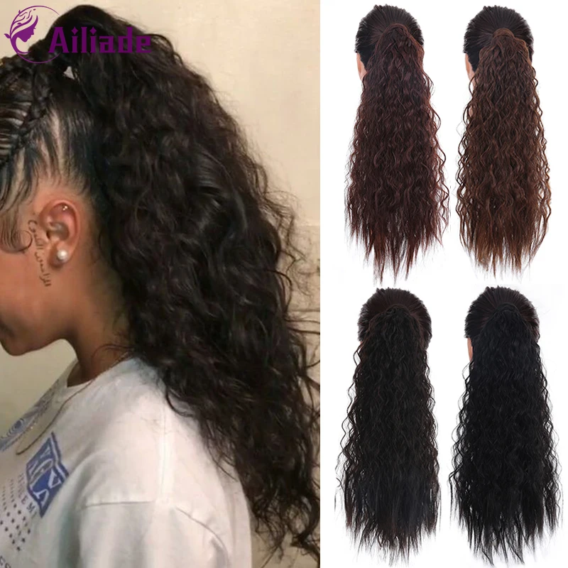 AILIADE 20 дюймов длинные волнистые липучки конский хвост Расширение для женщин