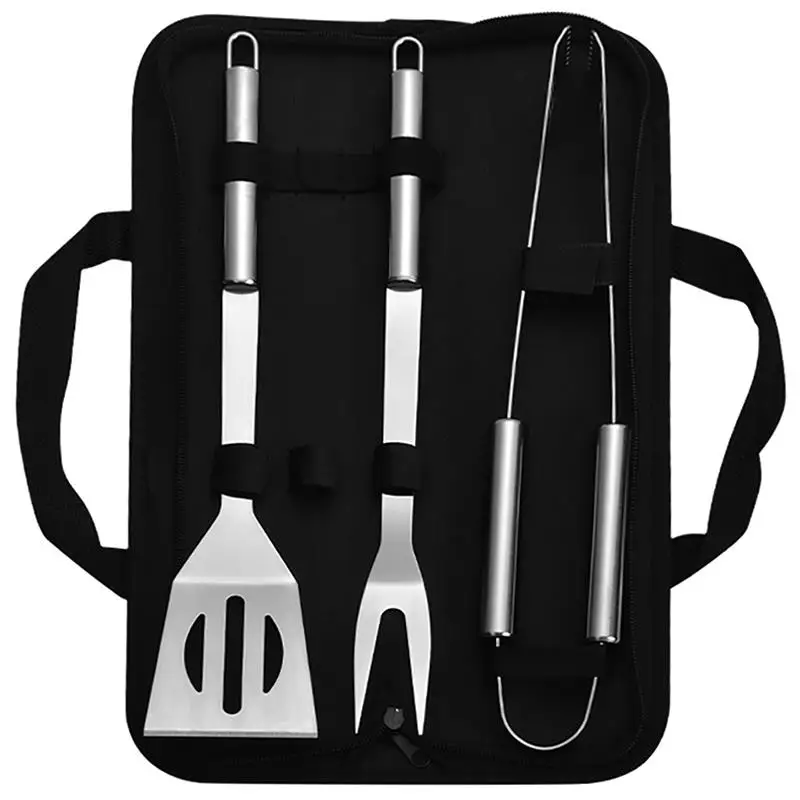 

3PCS Barbecue Tool Stainless Steel Food Tongs Serving Tongs Barbecue Skewer Grill Fork Food Turner With Bag BBQ Kitchen Gadgets