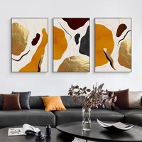 modern gold foil canvas painting abstract orange color block poster print for living room aisle wall art picture poster decor