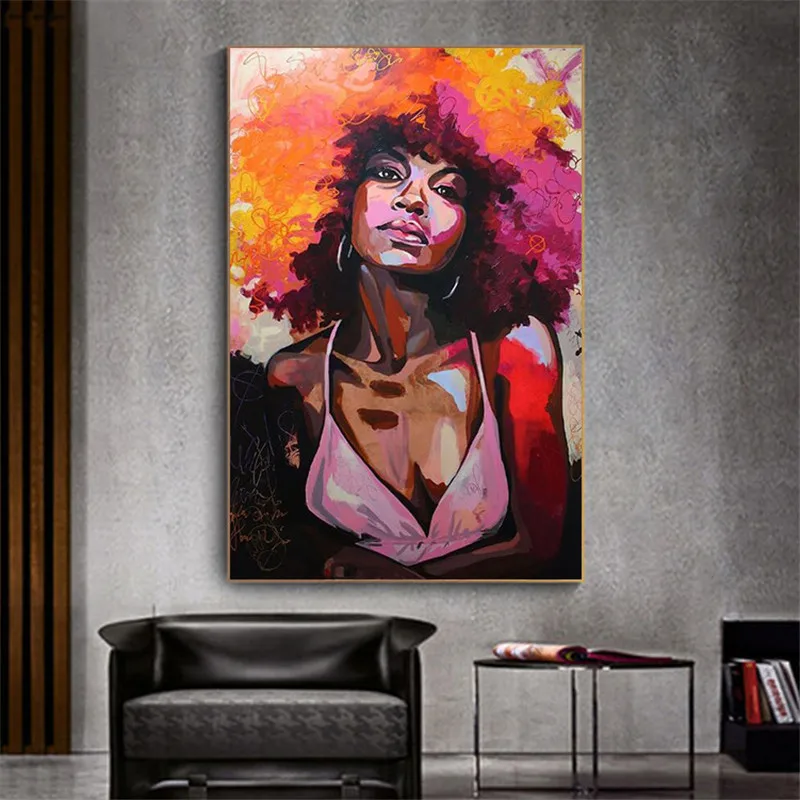 

Abstract Sexy African Woman Canvas Art Posters And Prints Black Girls Canvas Paintings On the Wall Art Pictures Home Wall Decor