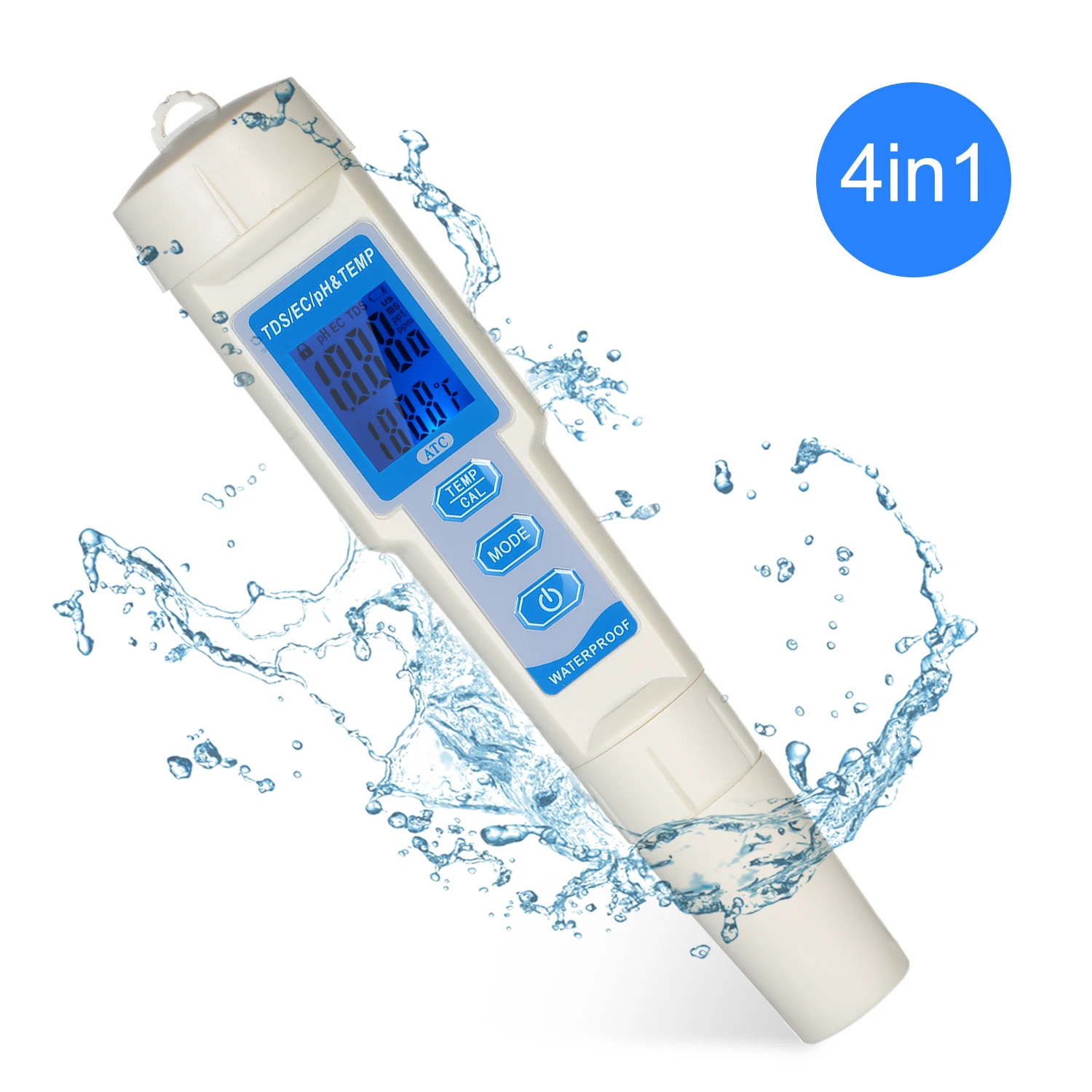 

4-in-1 Water Quality Tester Pen Waterproof Water Quality Analysis Instrument PH/EC/TDS Temperature Meter PH Meter