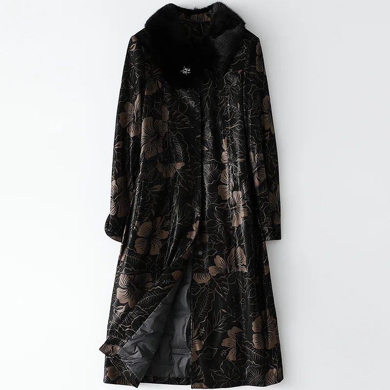 Winter OL Sheepskin Mink Fur Collar Down Coat Female New Style Single Breasted Large Leather Fashion White Duck Down Jacket