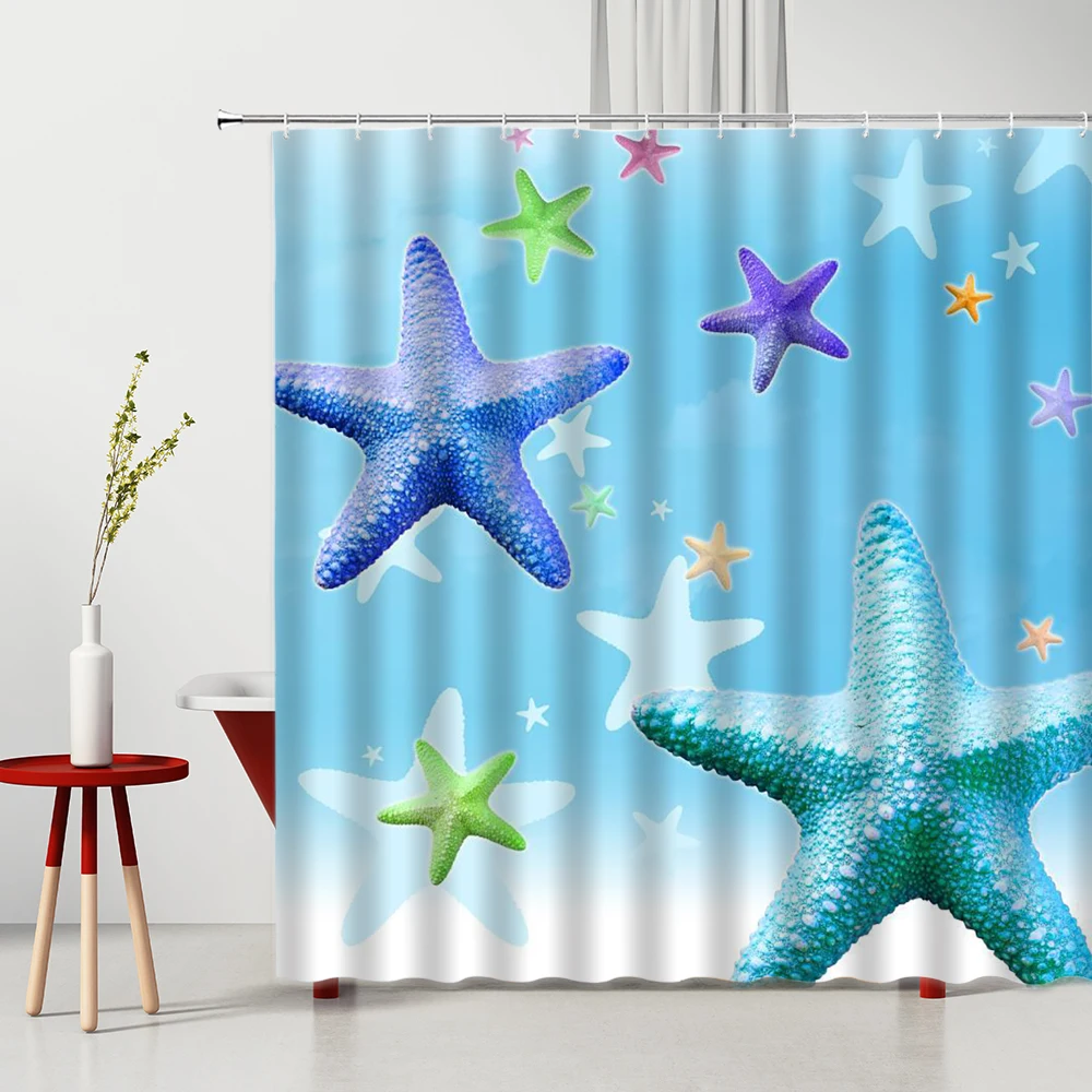 

Simplicity Shower Curtain Starfish Creativity 3D Printed Waterproof Polyester Fabric Bathroom Partition With Hooks Bath Curtains