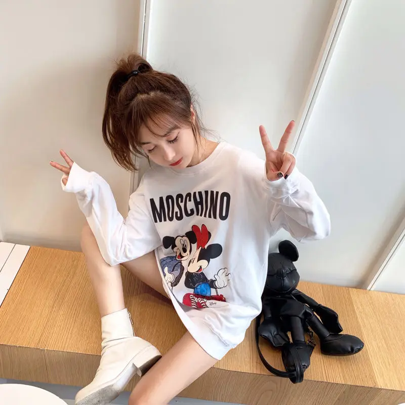 

Spring and autumn net red new ins letter cartoon Mickey Sweatshirt female Moschino cotton round neck couple coat