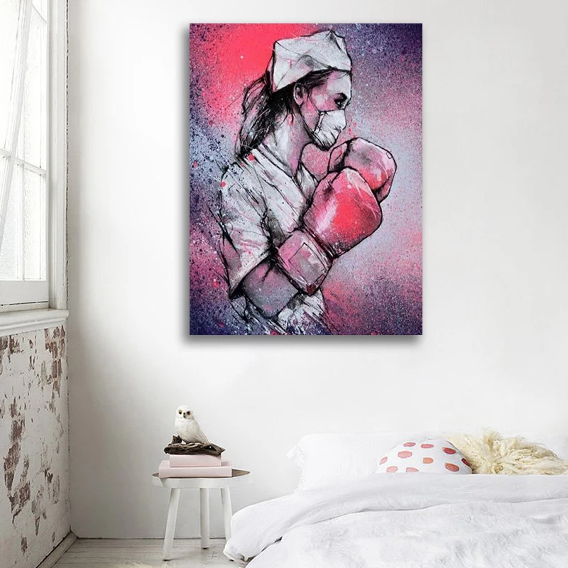 

HD Print Home Decor Nurse Boxing Poster Abstract Pink Canvas Painting Wall Art Modern Bedroom Bedside Background Modular Picture