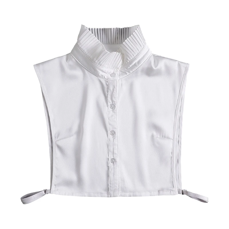 

P8DB Women Simple Ruffles Stand-Up False Collar Dickey High Neck White Half Shirt Top