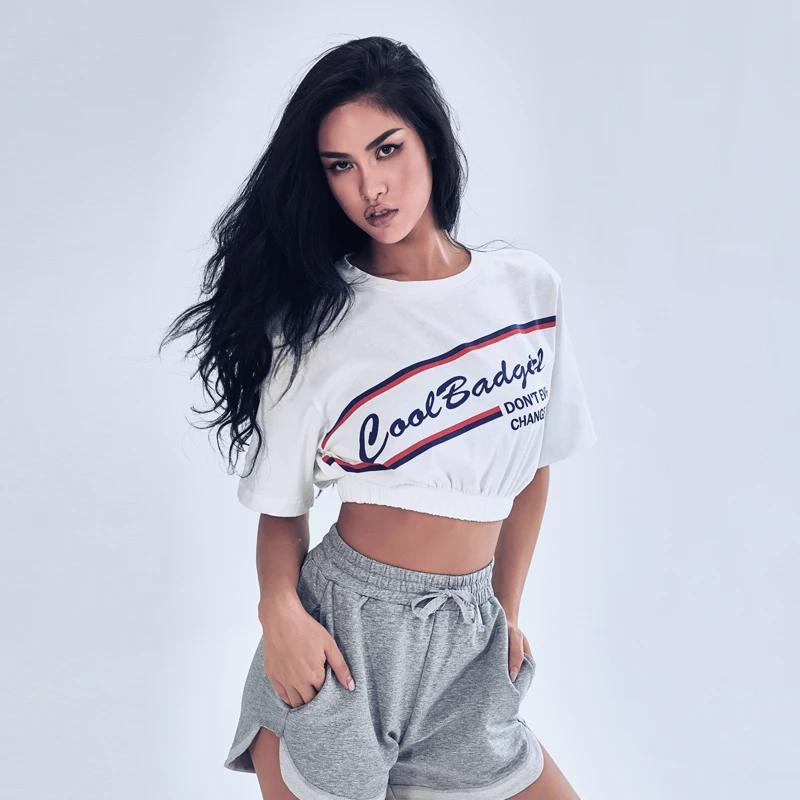 Дышащая Спортивная футболка русалка Женский Свободный укороченный топ для бега