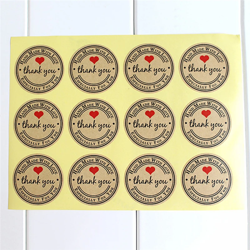 

120pcs Custom Round Labels Paper Bag Supplies Thank You Red Love Self-adhesive Stickers Label Thank You Stickers