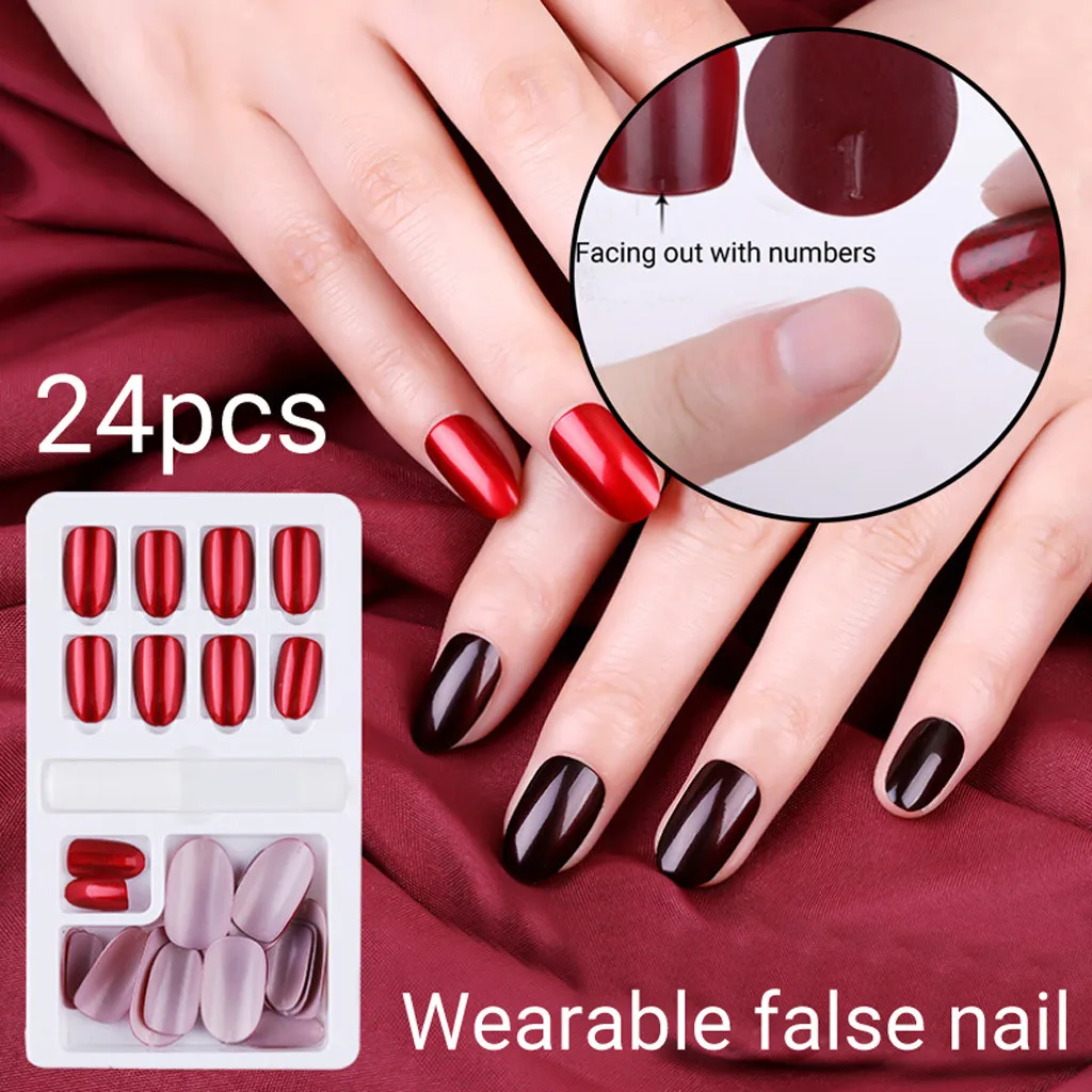 24 шт. многоразовые накладные ногти на всю поверхность | Красота и здоровье