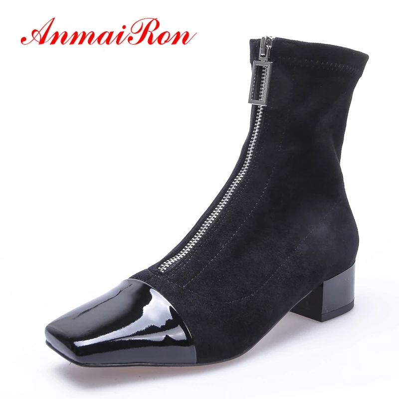 

Женские ботинки до щиколотки AnmaiRon, базовая обувь с квадратным носком, женская обувь Macvise 2018, размер 34-39 LY273