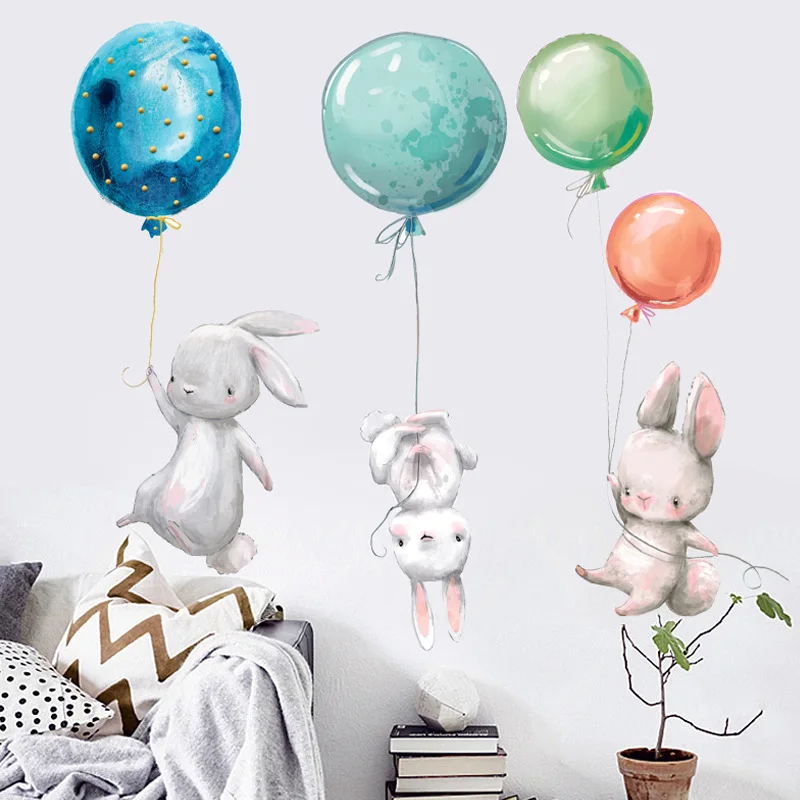 

Balloon Rabbit Cartoon Wall Stickers Diy for Baby Room Door Decoration Stickers Child Room Decor Wallpaper Sticker Wall Kawaii