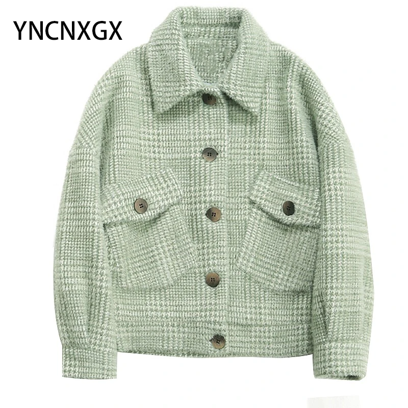 Short Women's Knitted Jacket Autumn and Winter Women's Clothing Thicken Faux Wool Cardigan