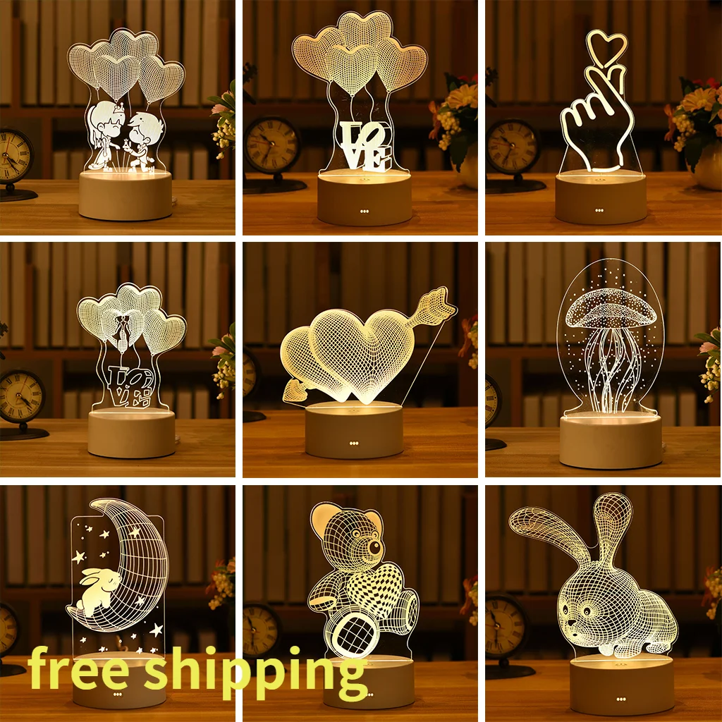 

3D светодиодный Ночной светильник, креативный детский Ночной светильник, прикроватный светильник, романтический светильник в виде медведя ...