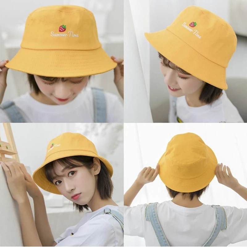 Панама женская складная с вышивкой клубники и надписью 1 шт. | Аксессуары для