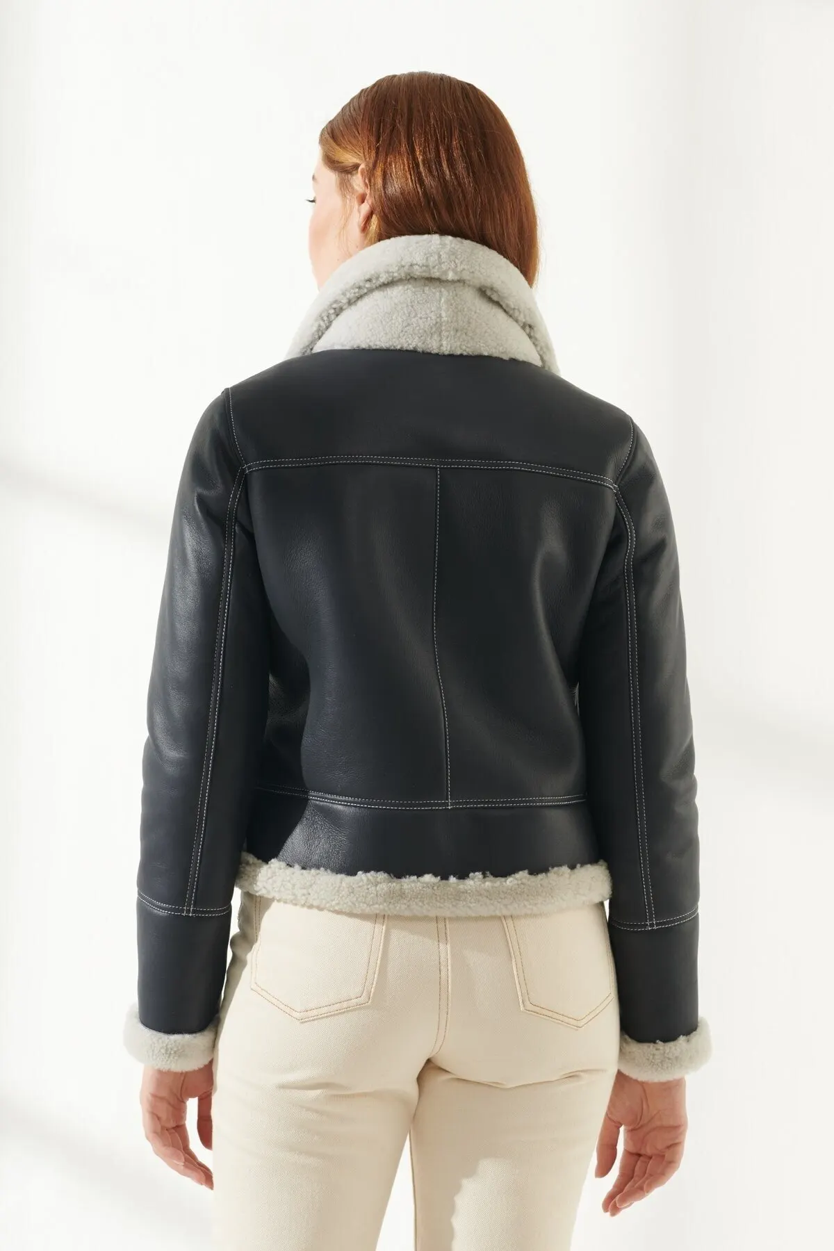 Women's Winter Furry Wool Sheep Skin Jacket Genuine Sheepskin Slim Fit Biker Fashion Coats Turkiyede Produced Fashion Elegant tasarım