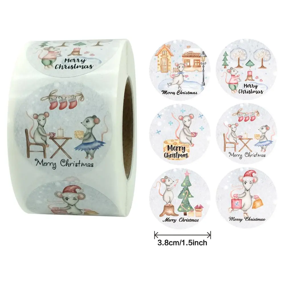 

500pcs 3.8CM Merry Christmas Stickers Flowers Card Box Package Thank You Label Sealing Stickers Wedding Decor Party Supplies