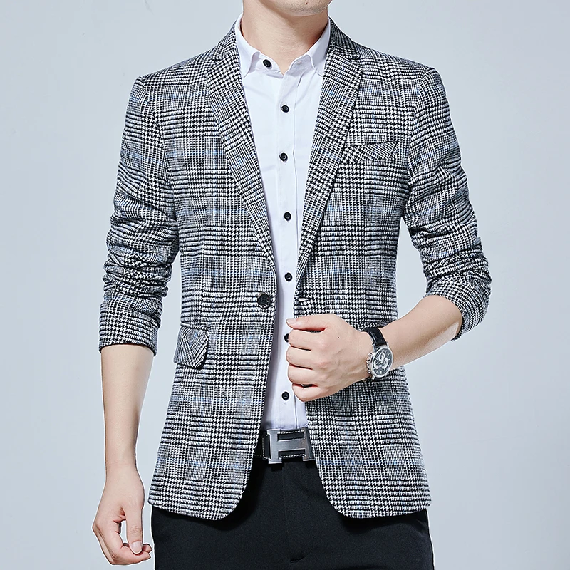 

2020 New Arrival Brand Clothing Jacket Men's Plaid Suit Jacket Men Blazer Fashion Slim Male Casual Blazers Men Size M-5XL